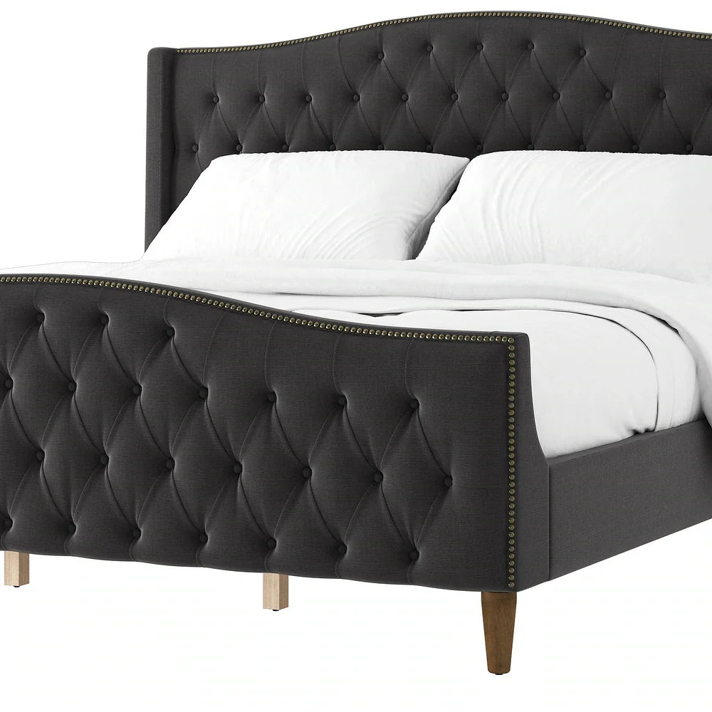 Gerhard Tufted Upholstered Wingback Bed with Headboard and Footboard