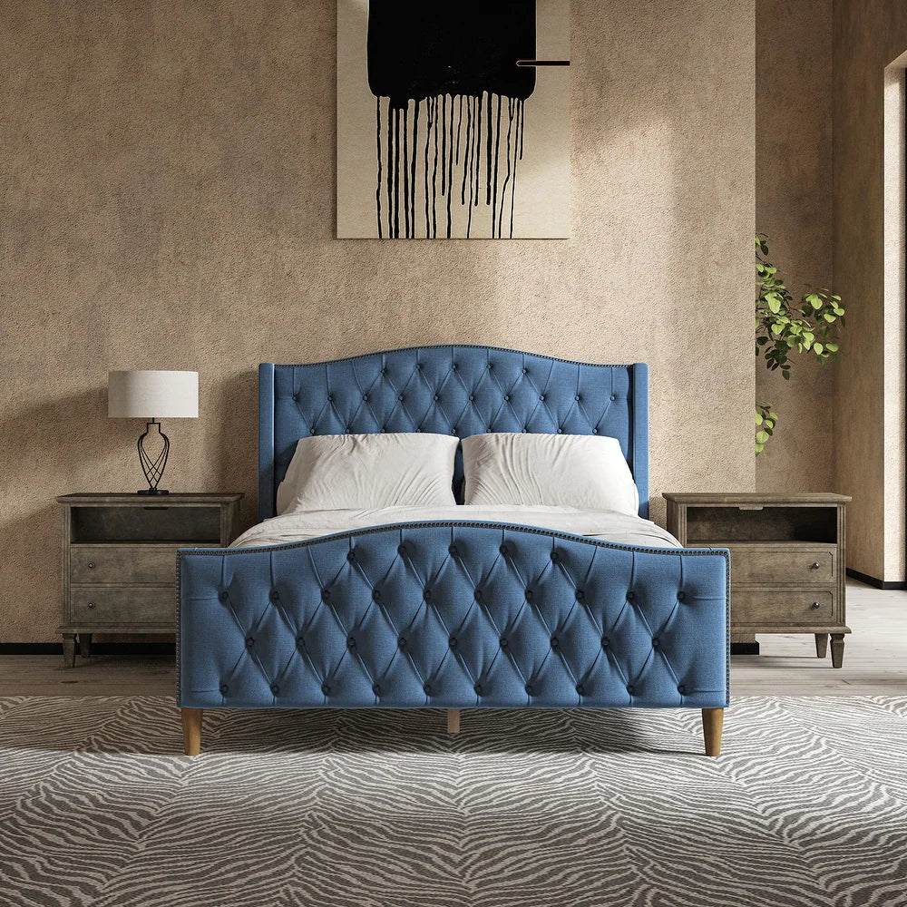 Gerhard Tufted Upholstered Wingback Bed with Headboard and Footboard