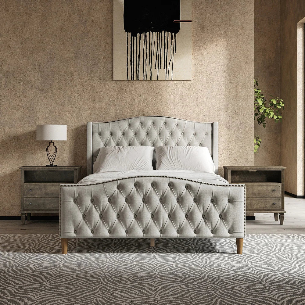 Gerhard Tufted Upholstered Wingback Bed with Headboard and Footboard