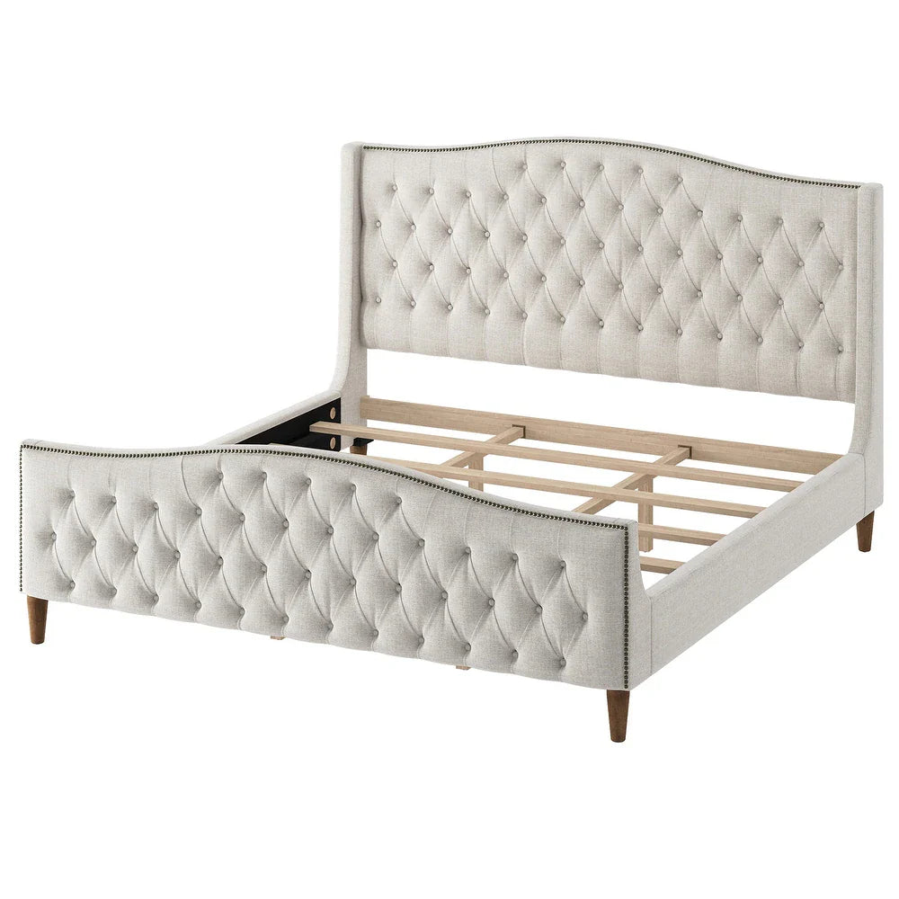 Gerhard Tufted Upholstered Wingback Bed with Headboard and Footboard