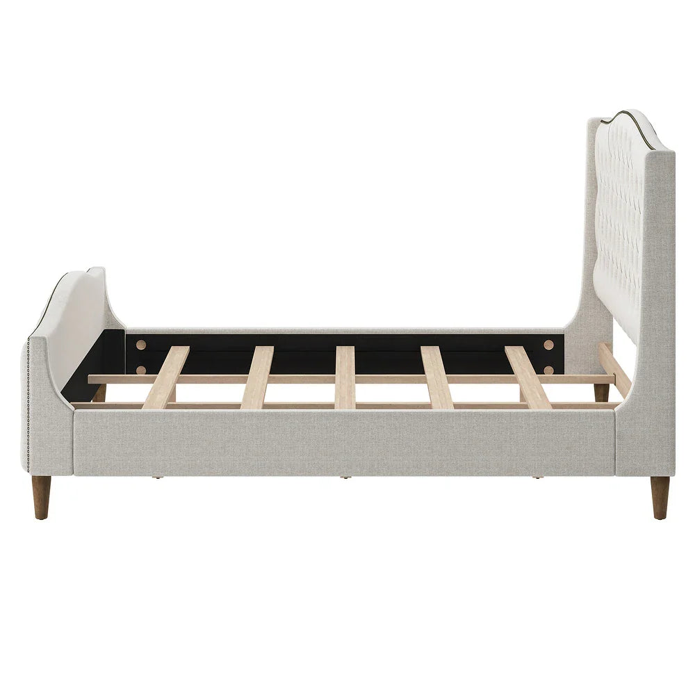 Gerhard Tufted Upholstered Wingback Bed with Headboard and Footboard