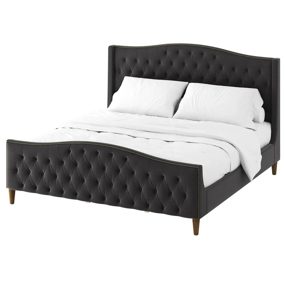 Gerhard Tufted Upholstered Wingback Bed with Headboard and Footboard