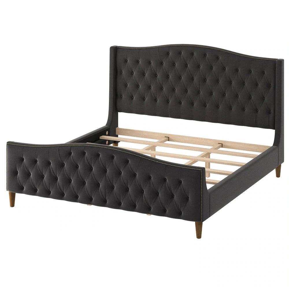 Gerhard Tufted Upholstered Wingback Bed with Headboard and Footboard