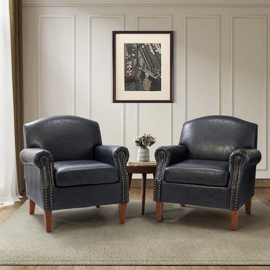 Giampiero Transitional Faux Leather Arm Chair with Nailhead Trim and Rolled Arms Set of 2