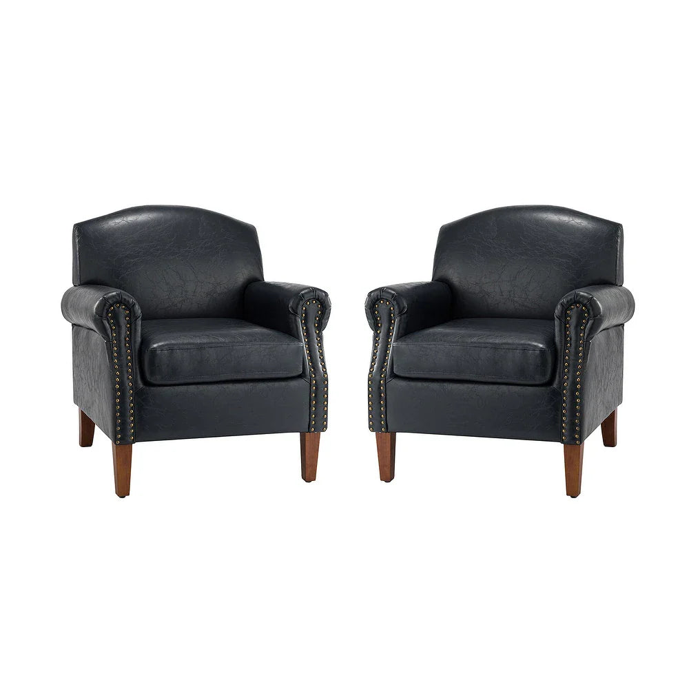 Giampiero Transitional Faux Leather Arm Chair with Nailhead Trim and Rolled Arms Set of 2