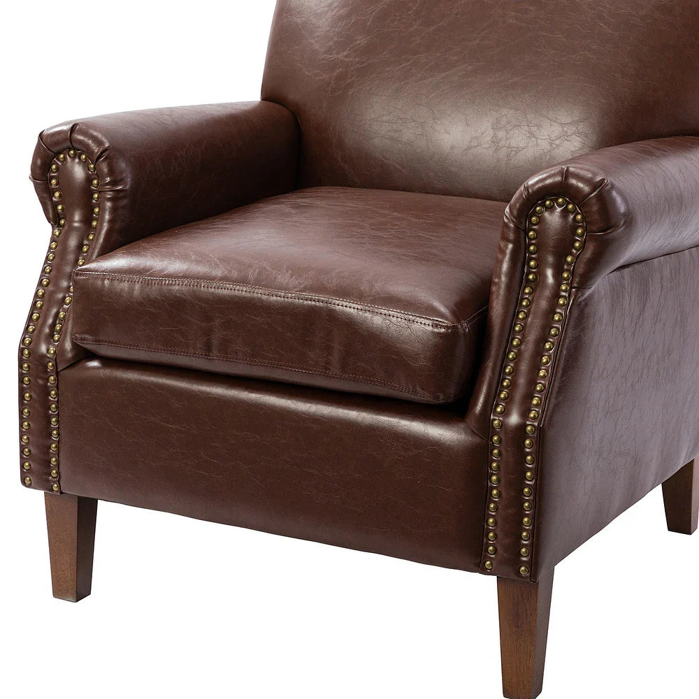 Giampiero Transitional Faux Leather Arm Chair with Nailhead Trim and Rolled Arms Set of 2