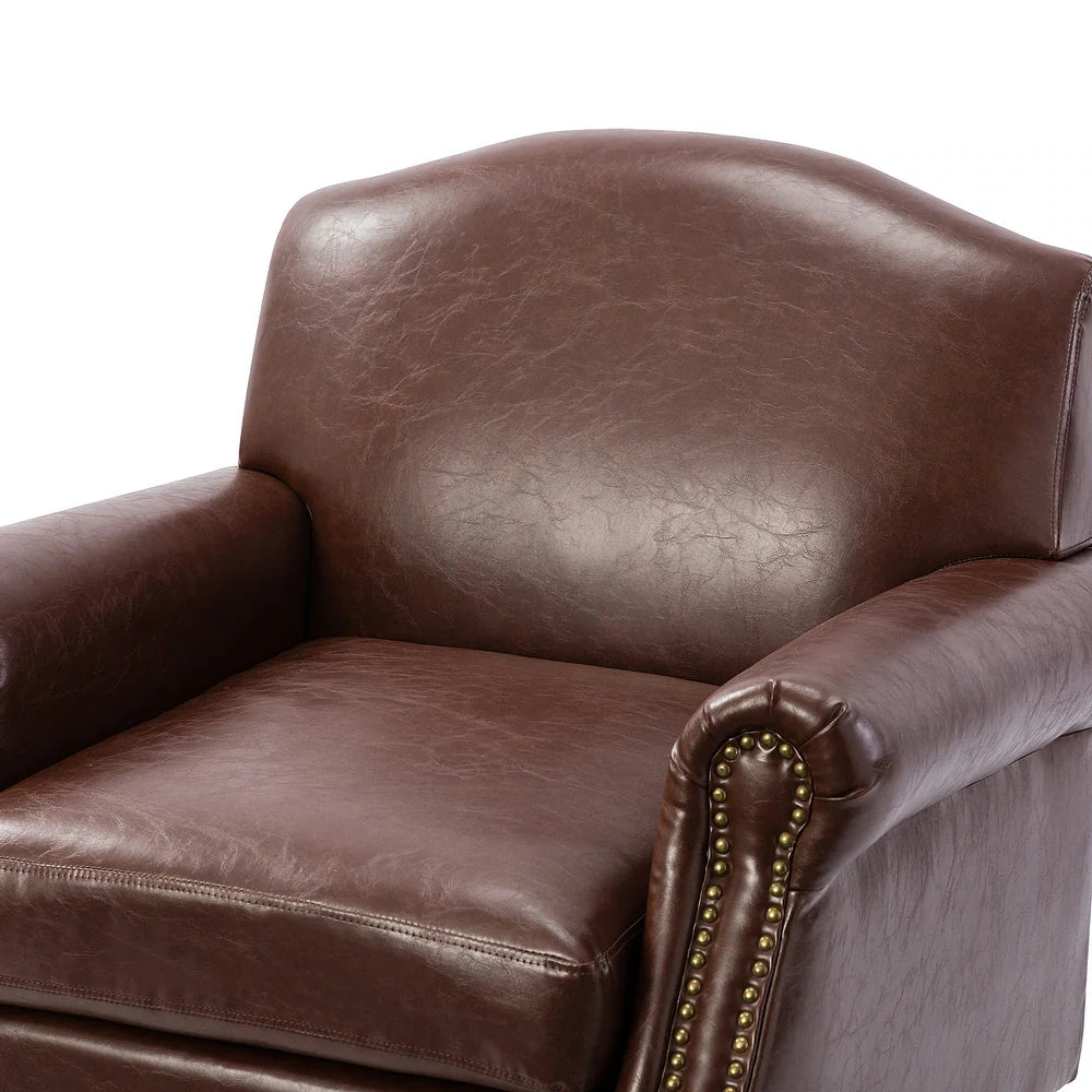 Giampiero Transitional Faux Leather Arm Chair with Nailhead Trim and Rolled Arms Set of 2