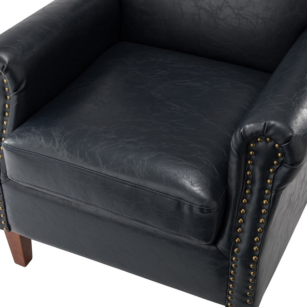 Giampiero Transitional Faux Leather Arm Chair with Nailhead Trim and Rolled Arms Set of 2