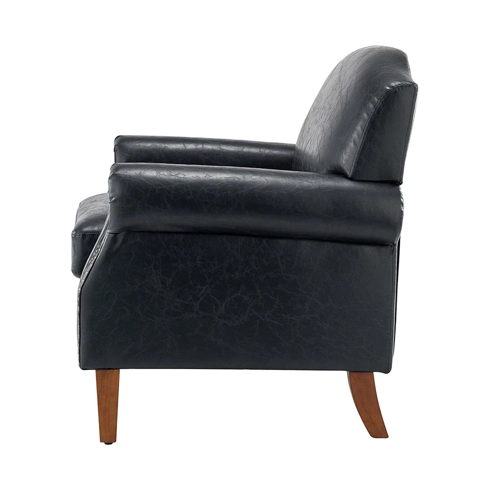 Giampiero Transitional Faux Leather Arm Chair with Nailhead Trim and Rolled Arms Set of 2