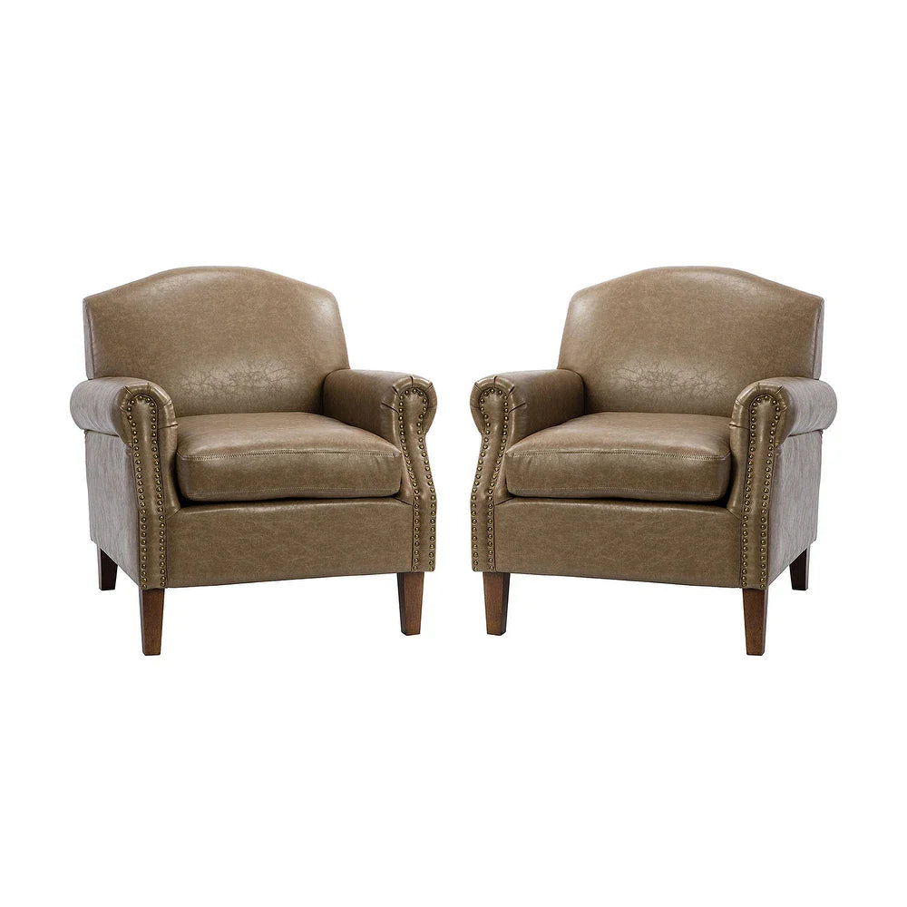 Giampiero Transitional Faux Leather Arm Chair with Nailhead Trim and Rolled Arms Set of 2