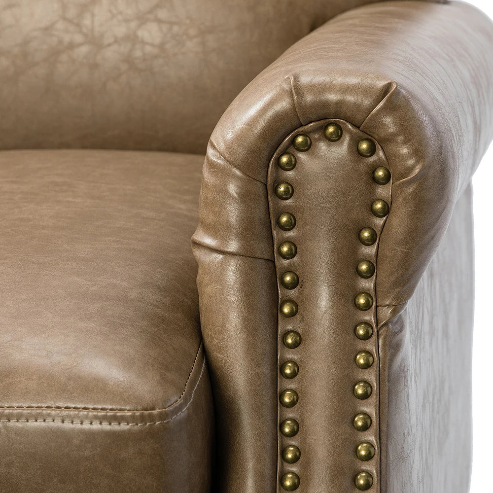 Giampiero Transitional Faux Leather Arm Chair with Nailhead Trim and Rolled Arms Set of 2