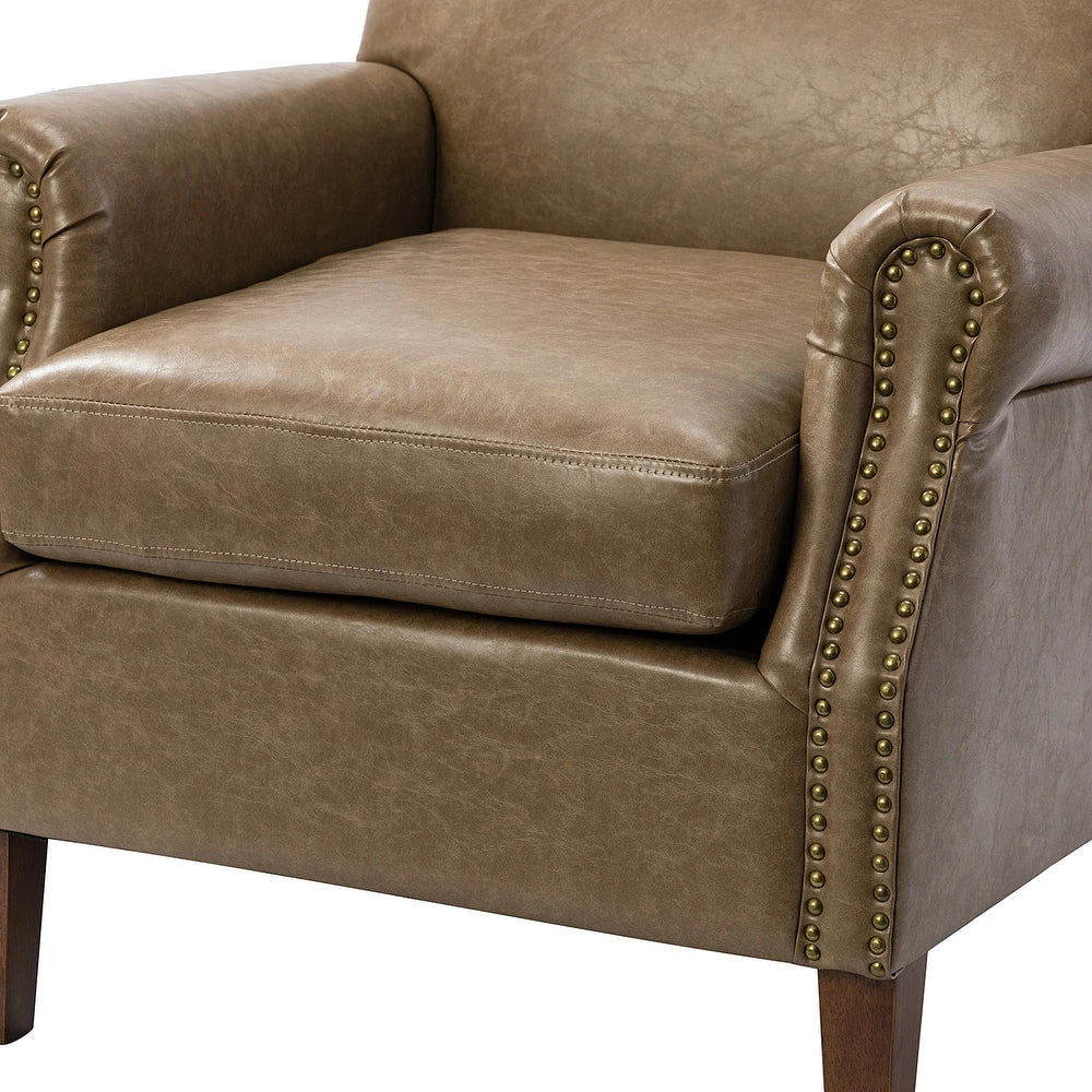 Giampiero Transitional Faux Leather Arm Chair with Nailhead Trim and Rolled Arms Set of 2