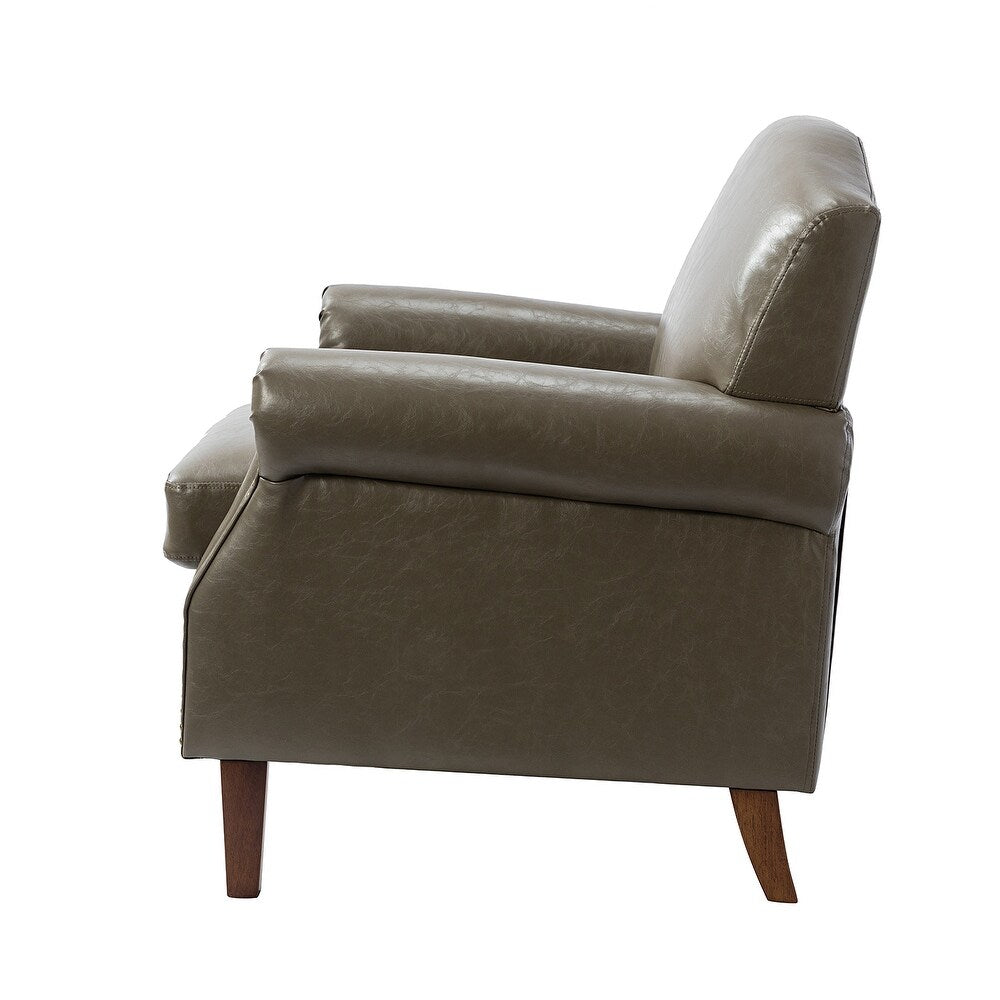 Giampiero Transitional Faux Leather Arm Chair with Nailhead Trim and Rolled Arms Set of 2