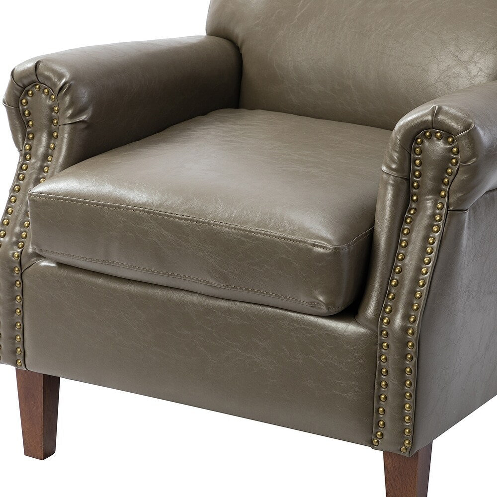 Giampiero Transitional Faux Leather Arm Chair with Nailhead Trim and Rolled Arms Set of 2