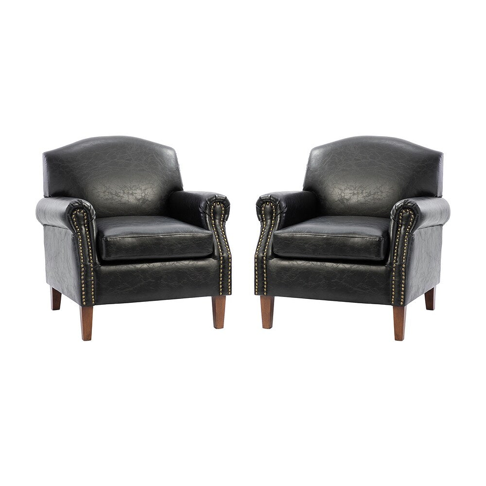 Giampiero Transitional Faux Leather Arm Chair with Nailhead Trim and Rolled Arms Set of 2