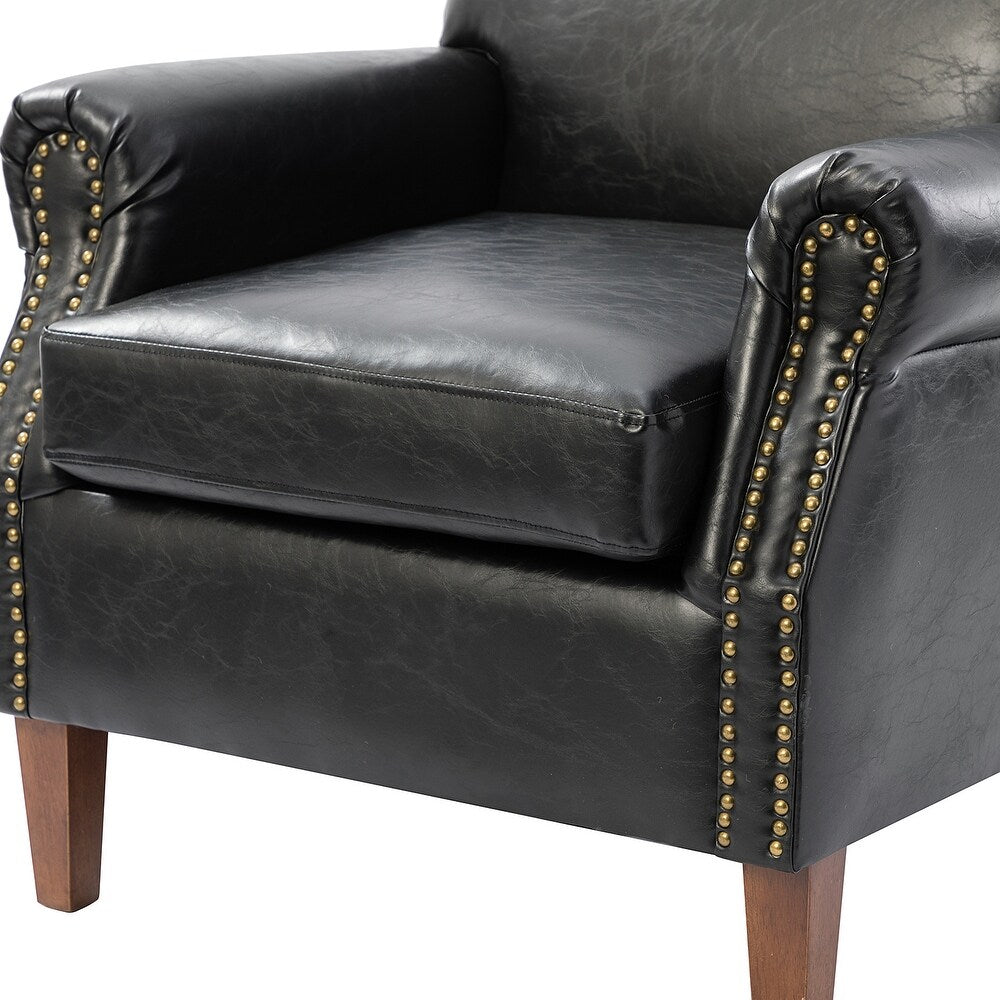 Giampiero Transitional Faux Leather Arm Chair with Nailhead Trim and Rolled Arms Set of 2