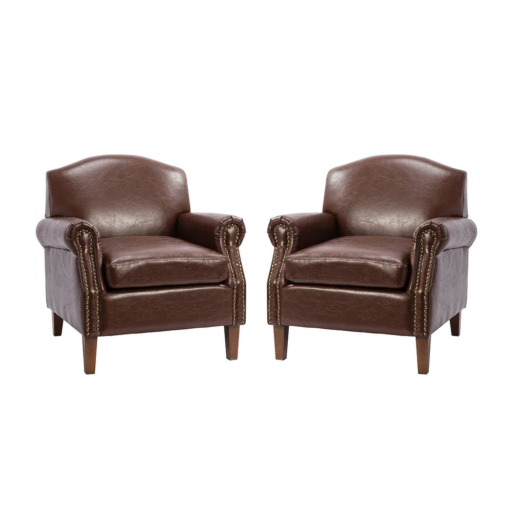 Giampiero Transitional Faux Leather Arm Chair with Nailhead Trim and Rolled Arms Set of 2