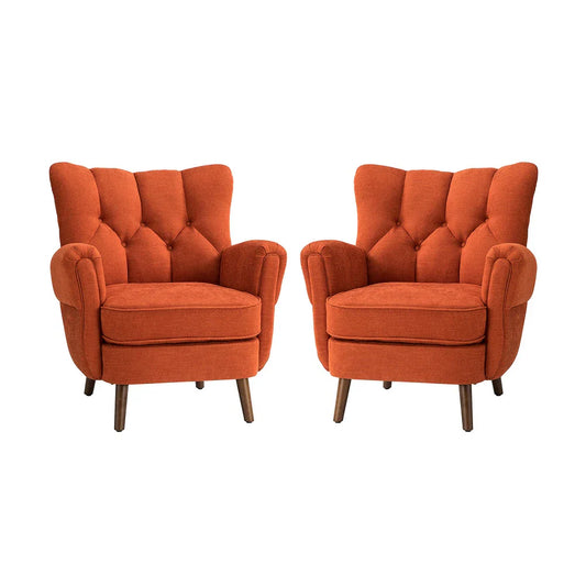 Gira Comfy Living Room Club Chair Set Of 2 with Solid Wood Legs  - Orange