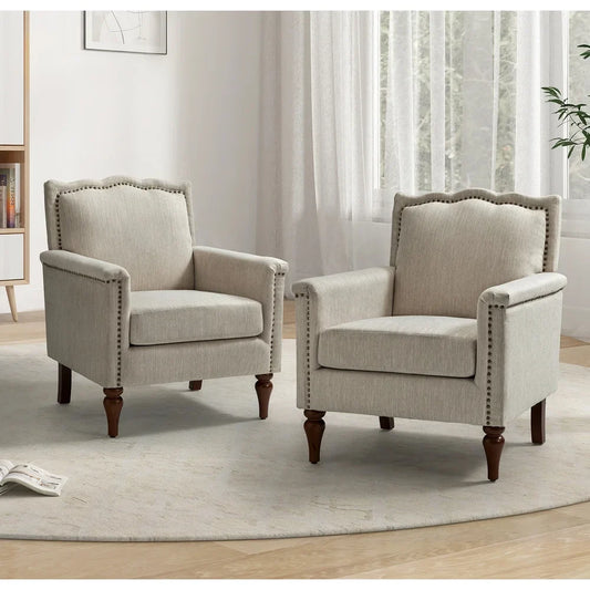 Giul Wooden Upholstered Armchair set of 2 with Built-in Sinuous Spring