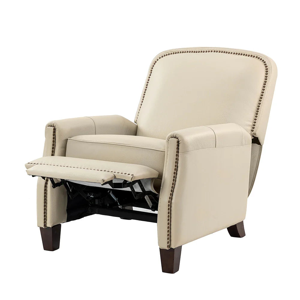 Gladis Modern Retro Genuine Leather Recliner with Nailhead Trim