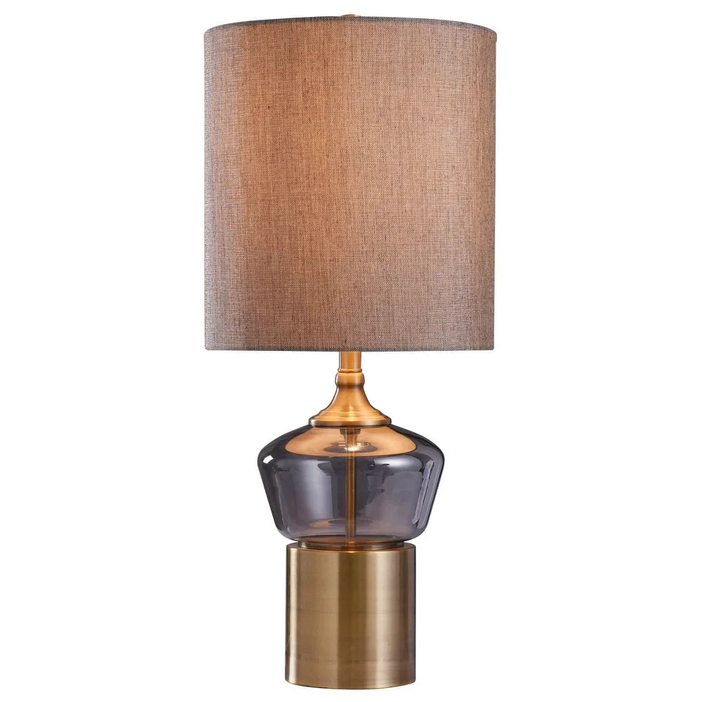 Gordon Table Lamp - Gray Finish on Glass Body - Gray Fabric Shade