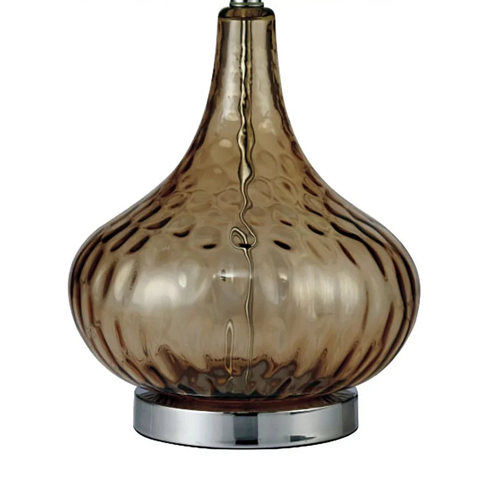 Gracewood Hollow Ajanovic Clear Bulbous Glass Lamp w/ Cream Drum Shade