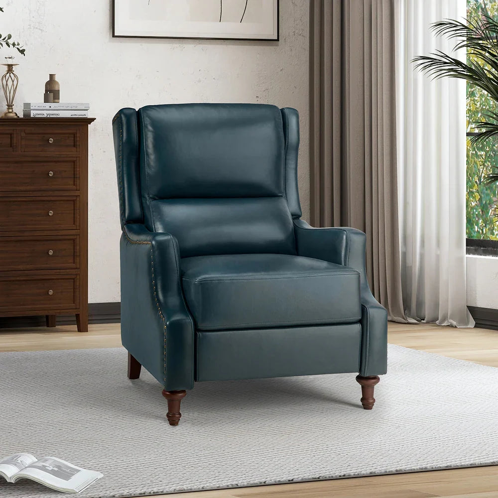 Florens Genuine Leather Recliner with Nailhead Trims