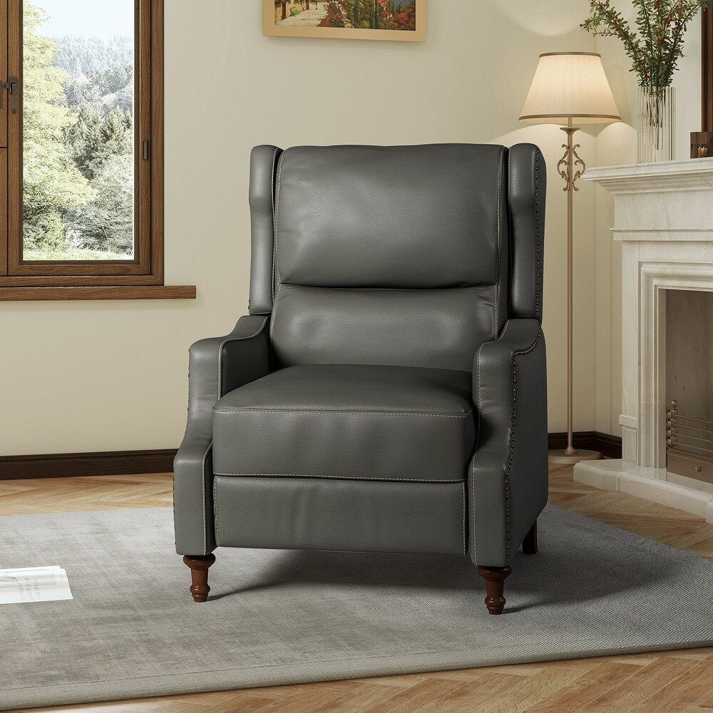 Florens Genuine Leather Recliner with Nailhead Trims