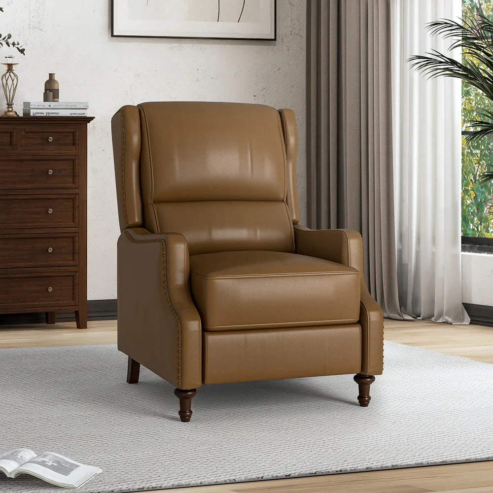Florens Genuine Leather Recliner with Nailhead Trims