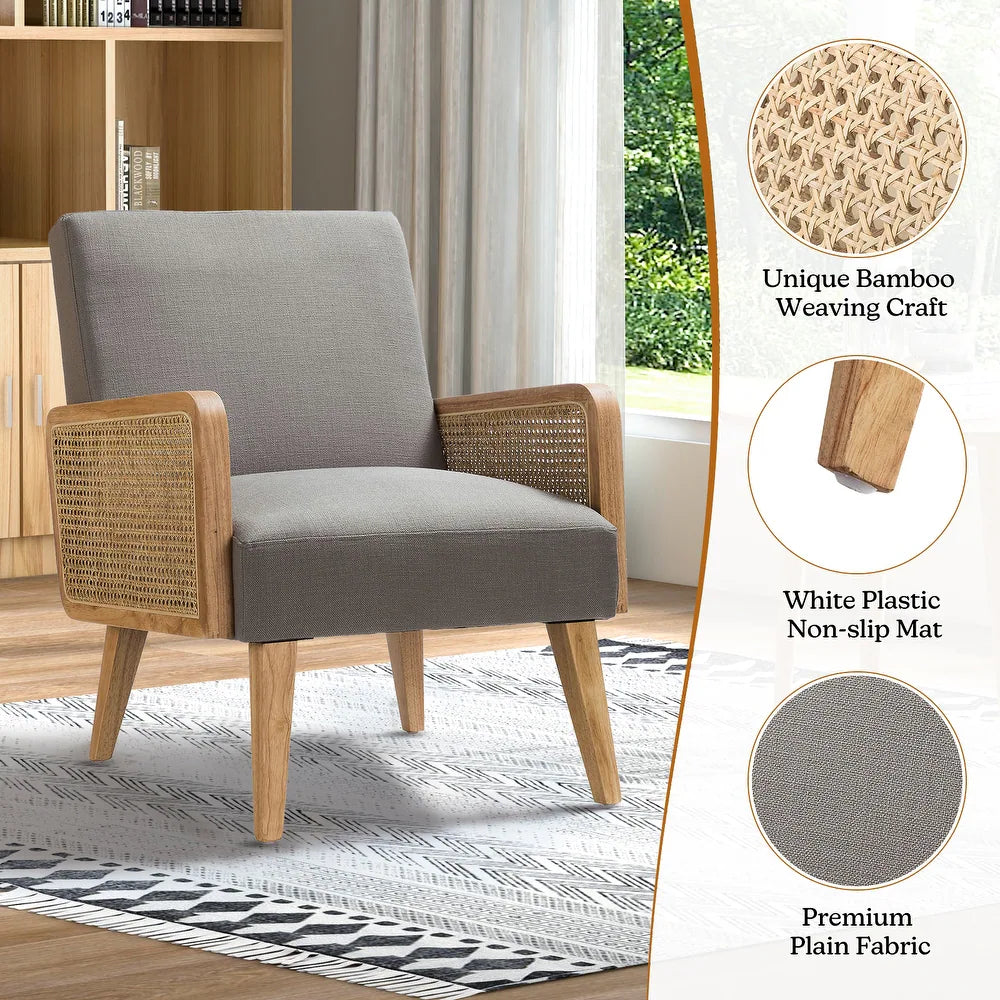 Carmina Upholstered Accent Chair with Natural Rattan Arms