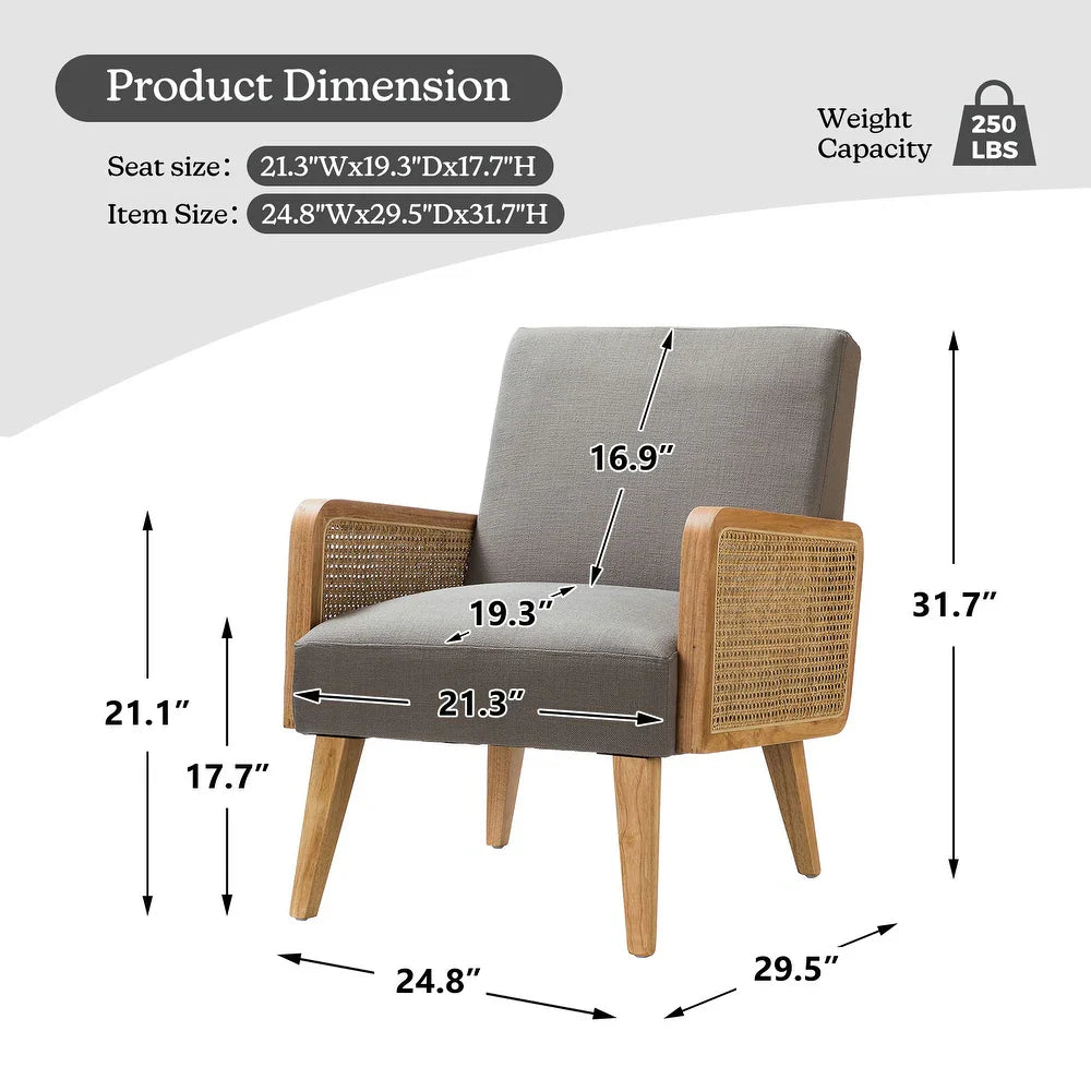 Carmina Upholstered Accent Chair with Natural Rattan Arms