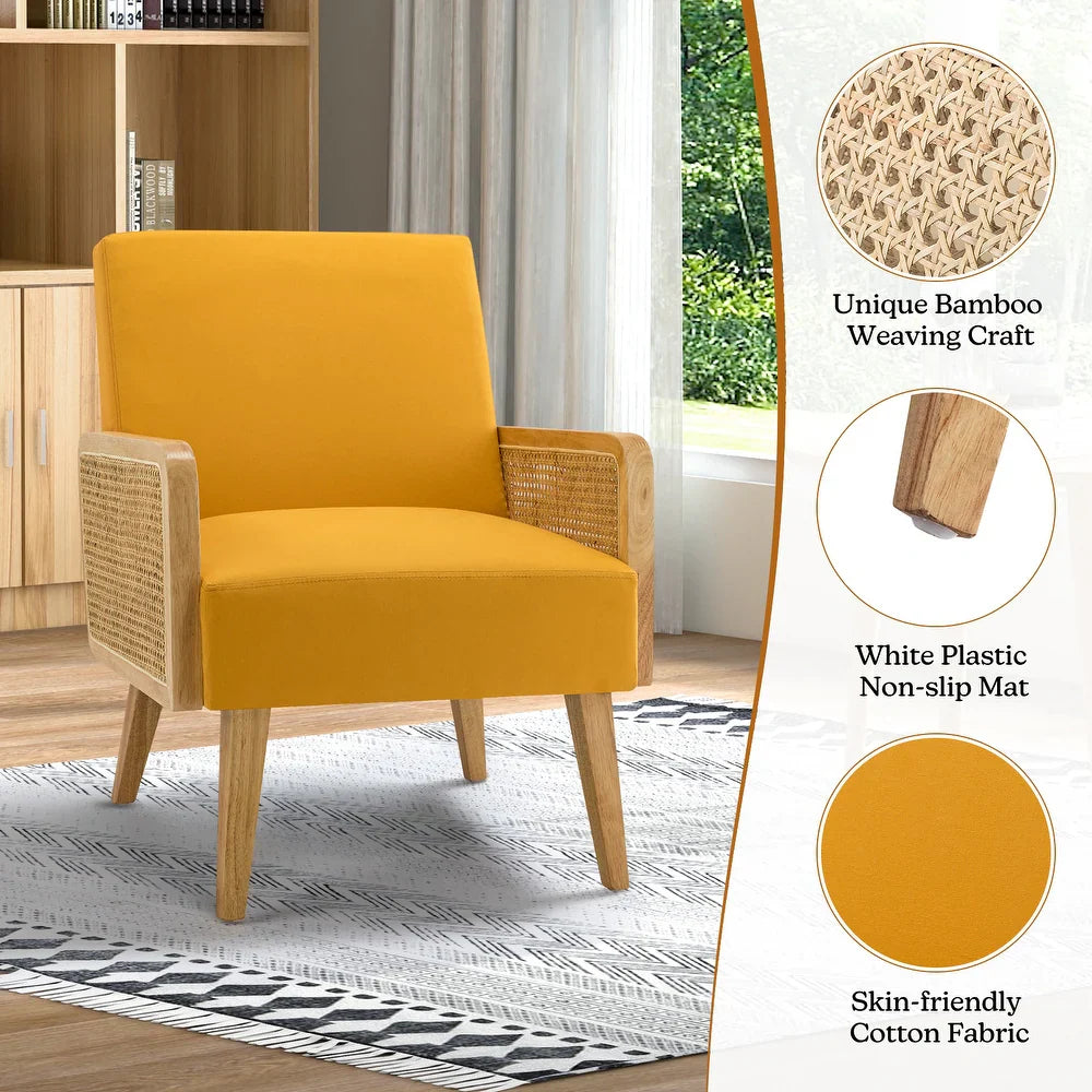 Carmina Upholstered Accent Chair with Natural Rattan Arms