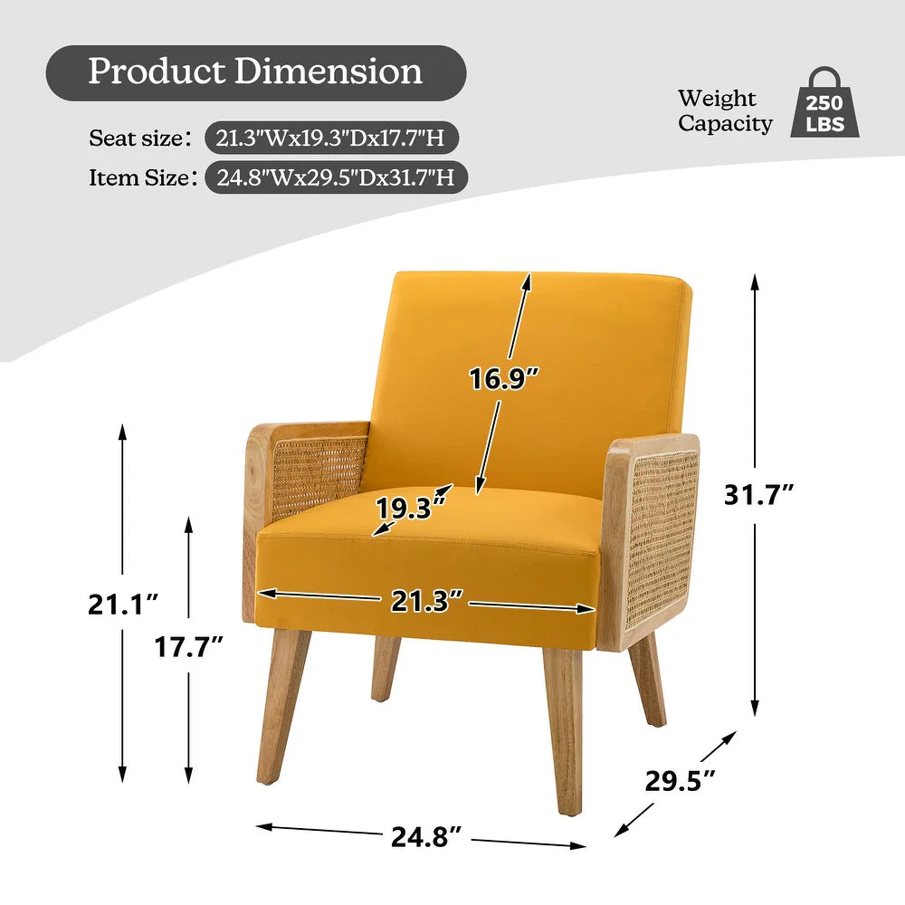 Carmina Upholstered Accent Chair with Natural Rattan Arms