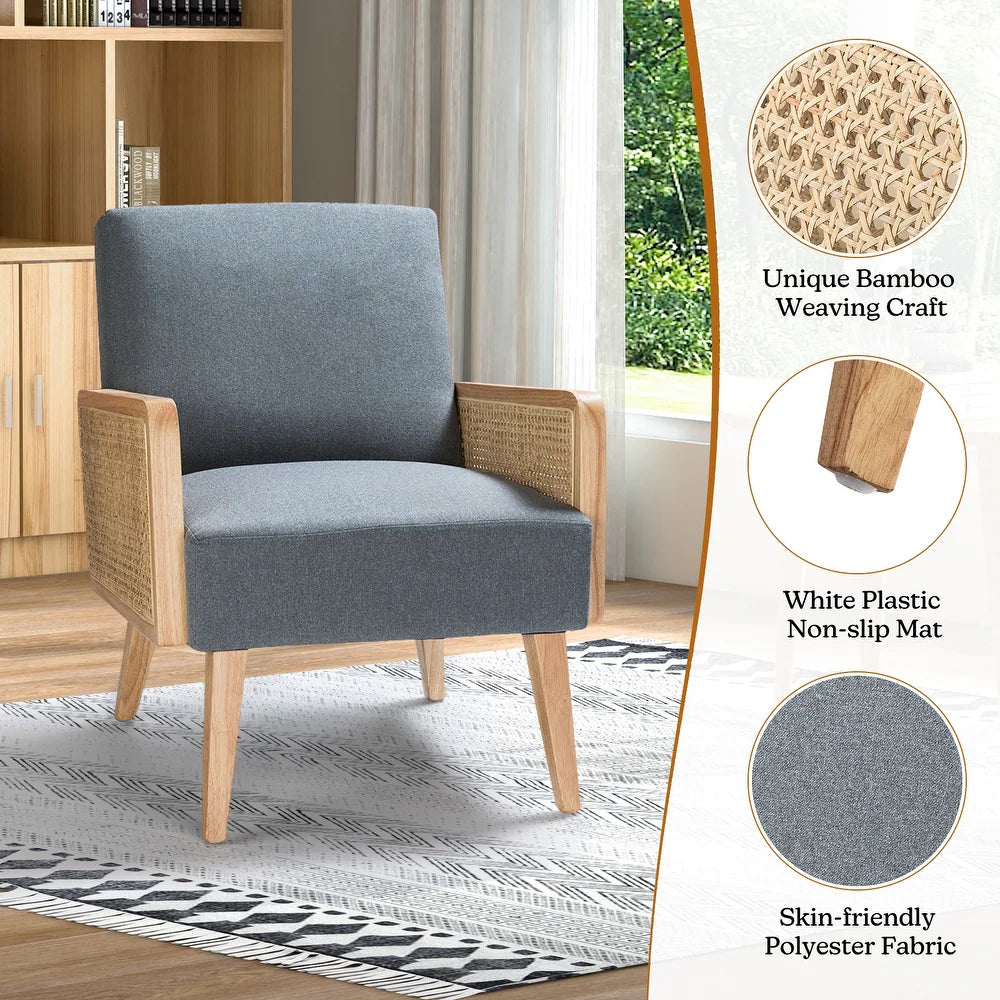 Carmina Upholstered Accent Chair with Natural Rattan Arms