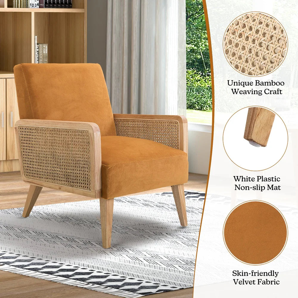 Carmina Upholstered Accent Chair with Natural Rattan Arms