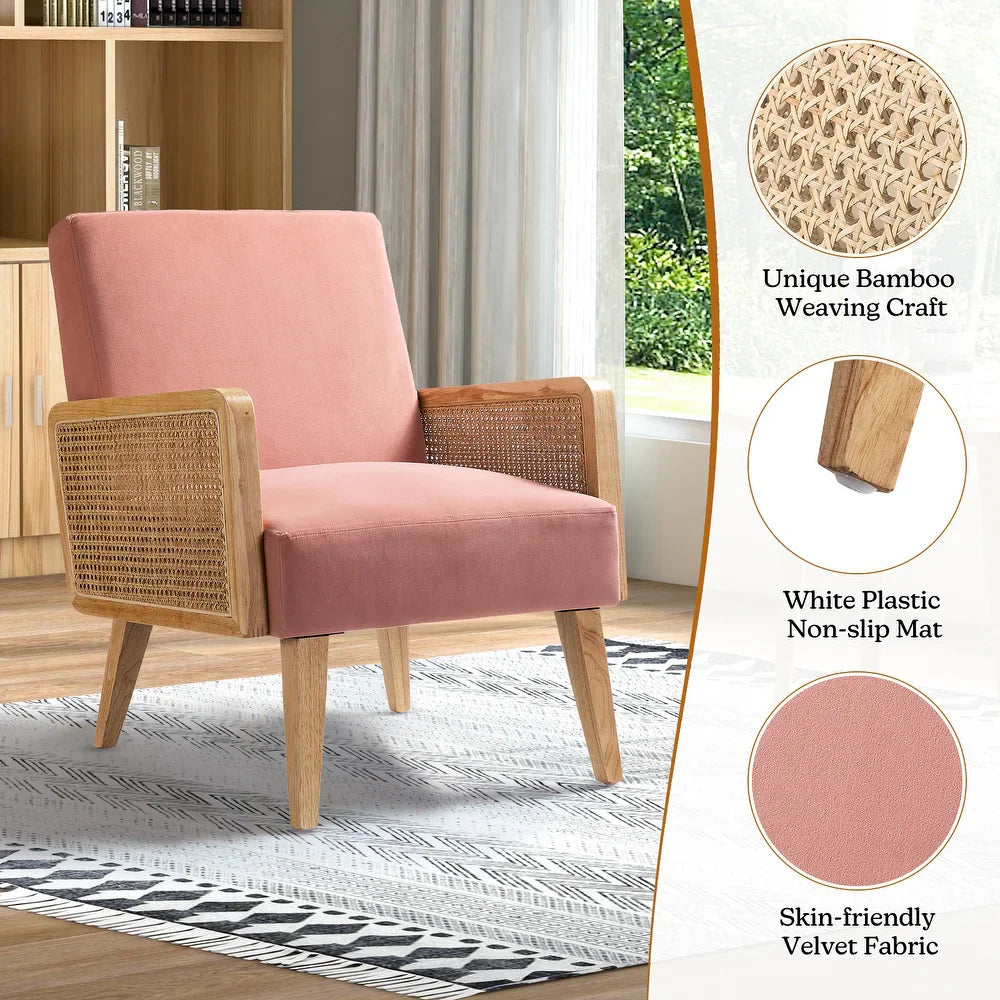 Carmina Upholstered Accent Chair with Natural Rattan Arms