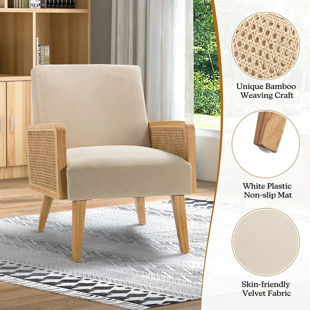 Carmina Upholstered Accent Chair with Natural Rattan Arms