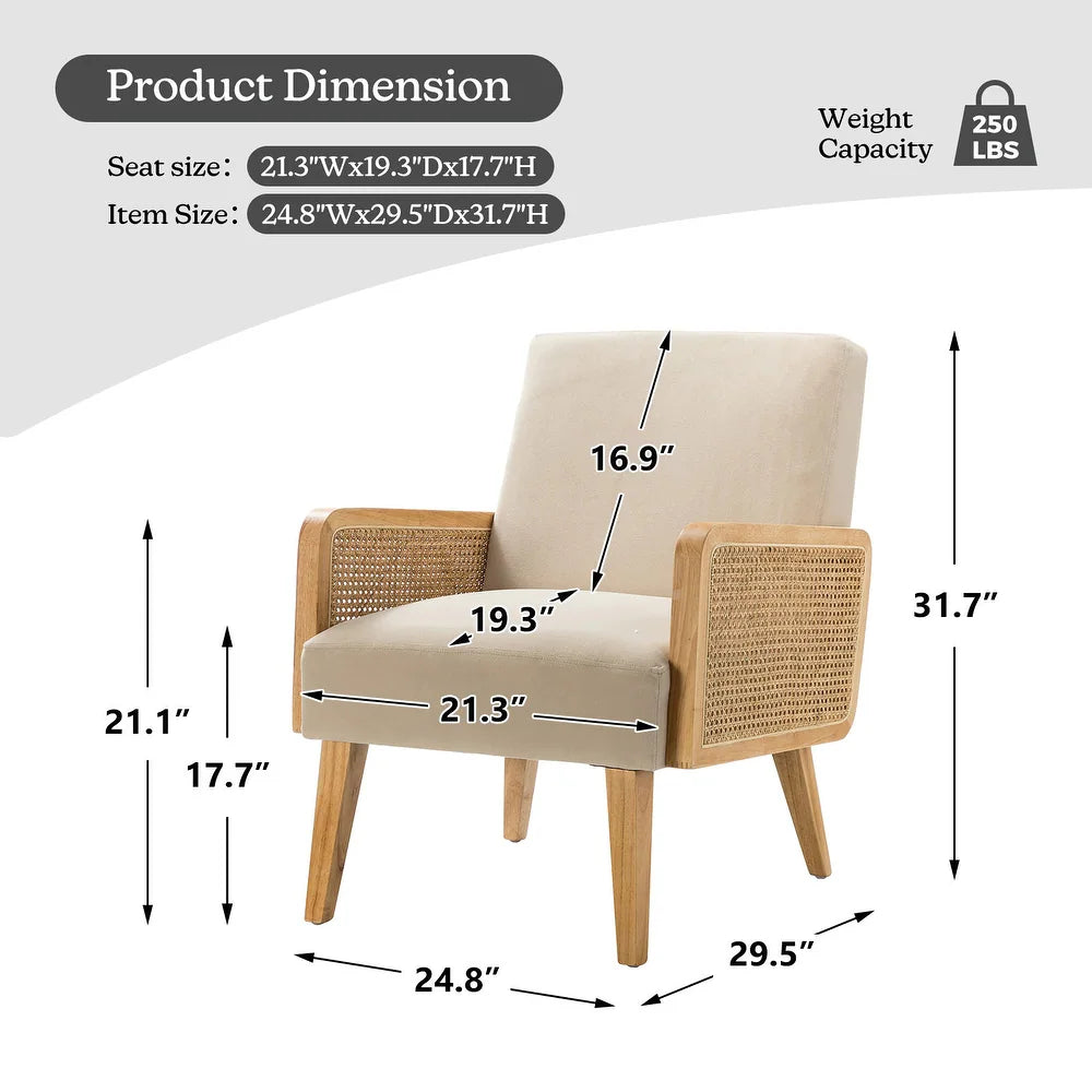 Carmina Upholstered Accent Chair with Natural Rattan Arms