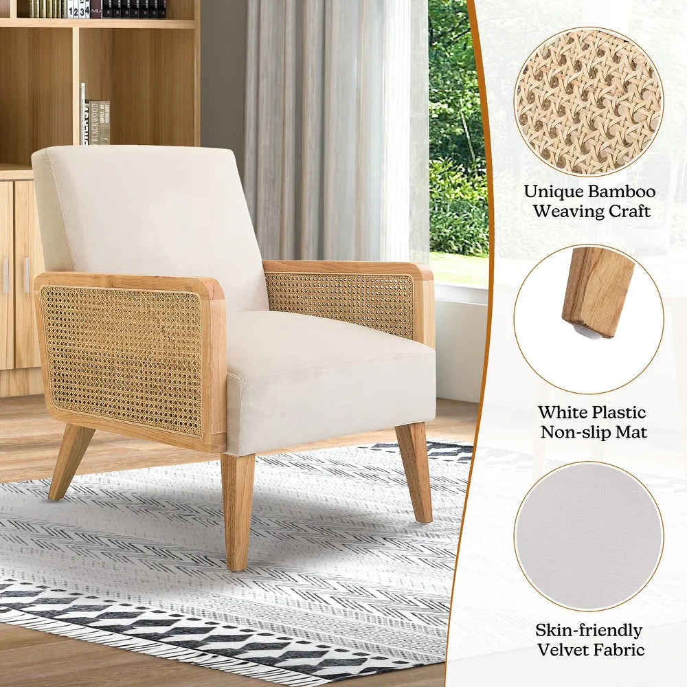 Carmina Upholstered Accent Chair with Natural Rattan Arms