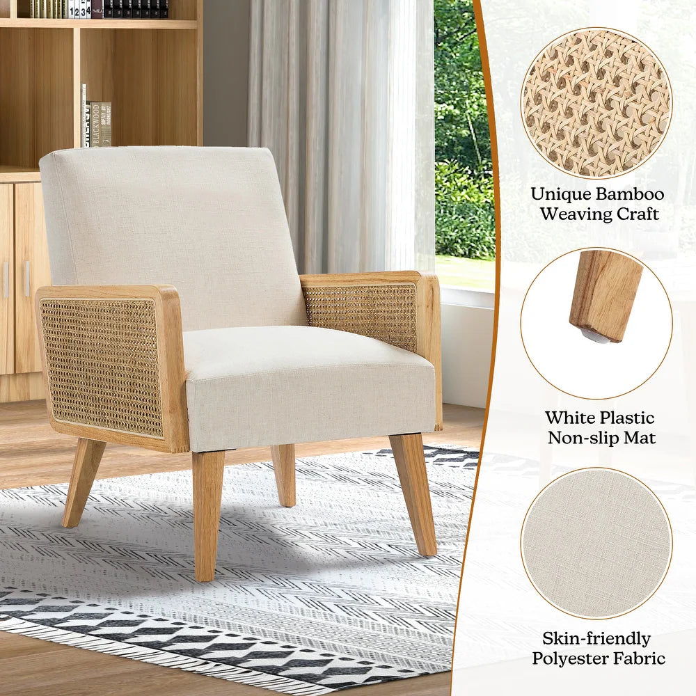 Carmina Upholstered Accent Chair with Natural Rattan Arms