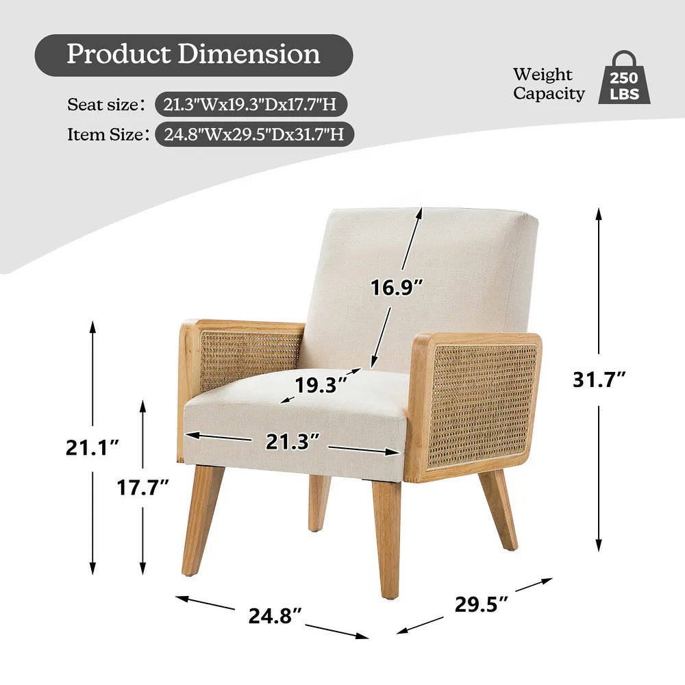 Carmina Upholstered Accent Chair with Natural Rattan Arms