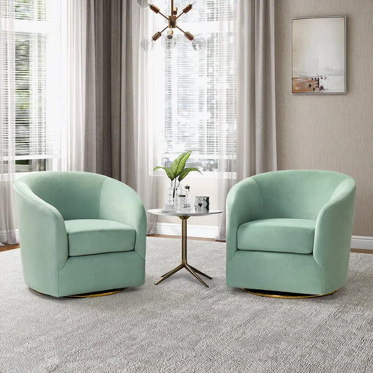 Eleuterio Modern Upholstered Swivel Accent Barrel Chair with Metal Base Set of 2