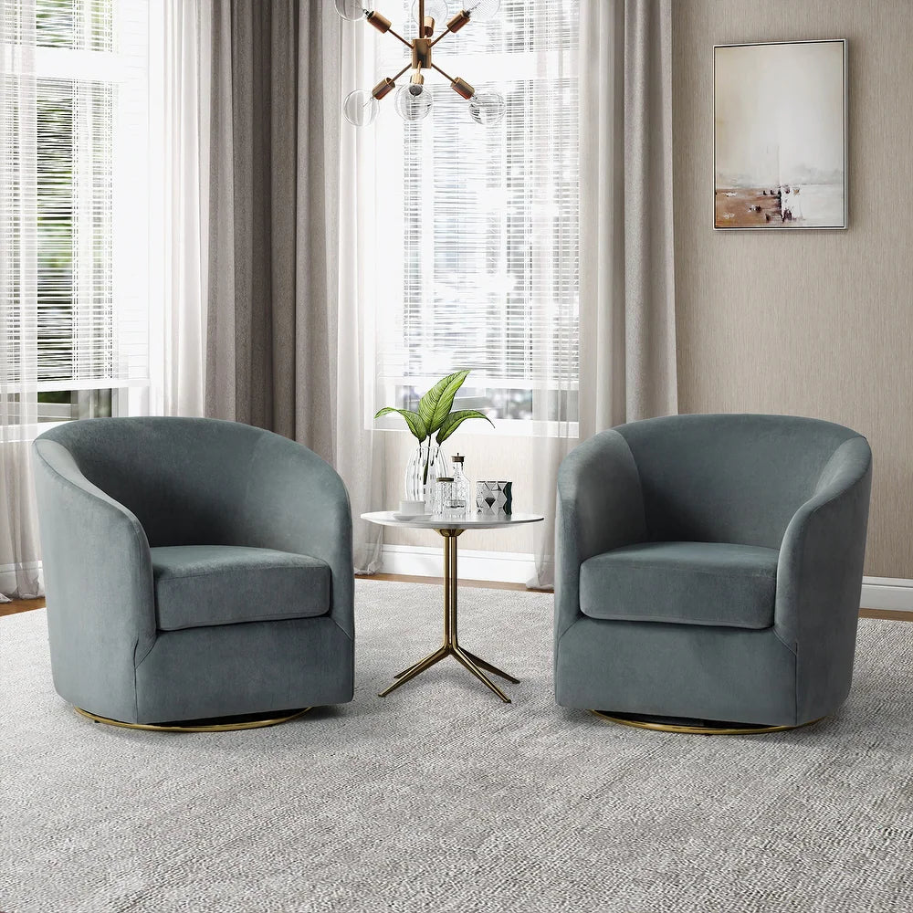 Eleuterio Modern Upholstered Swivel Accent Barrel Chair with Metal Base Set of 2