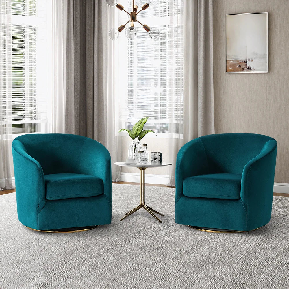 Eleuterio Modern Upholstered Swivel Accent Barrel Chair with Metal Base Set of 2