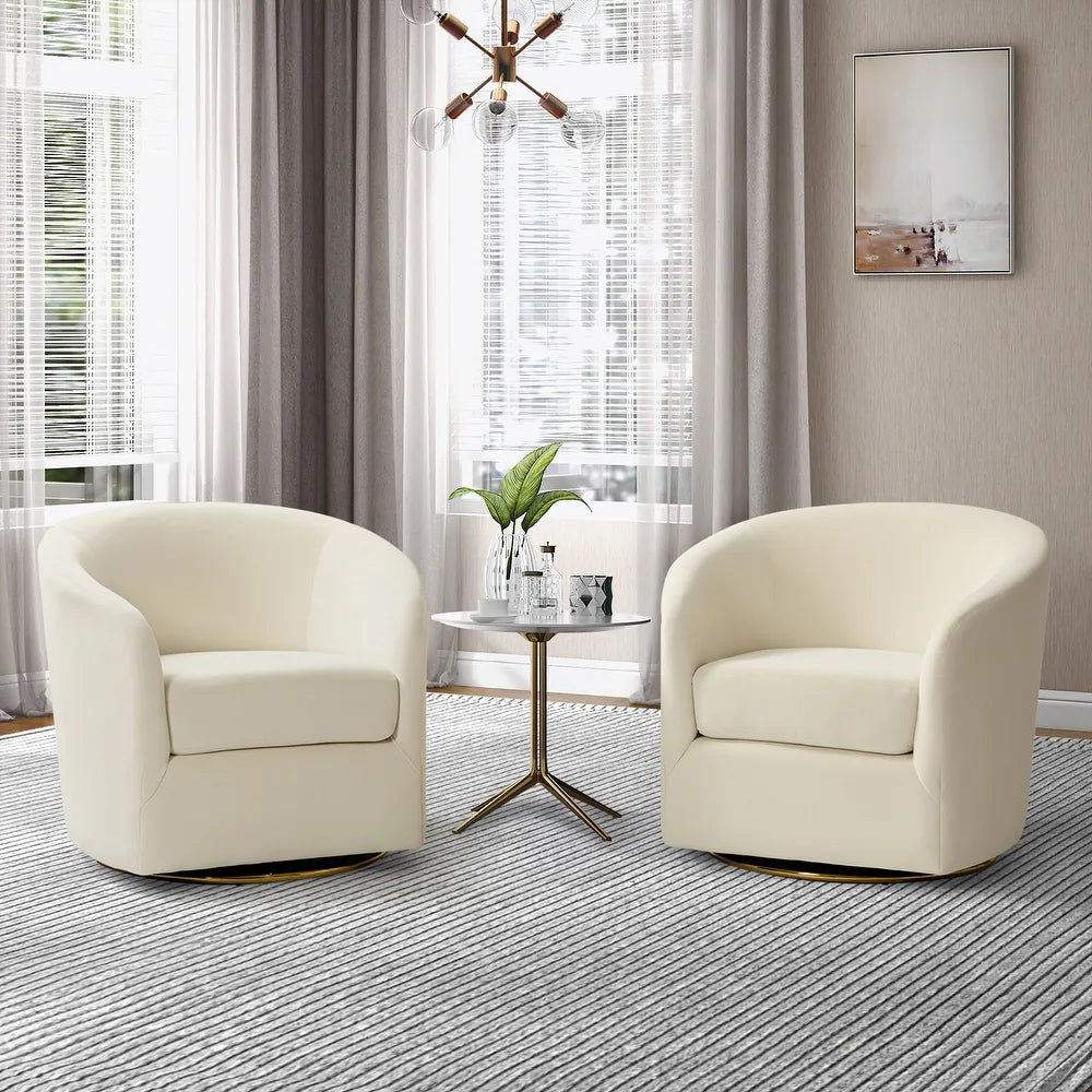 Eleuterio Modern Upholstered Swivel Accent Barrel Chair with Metal Base Set of 2