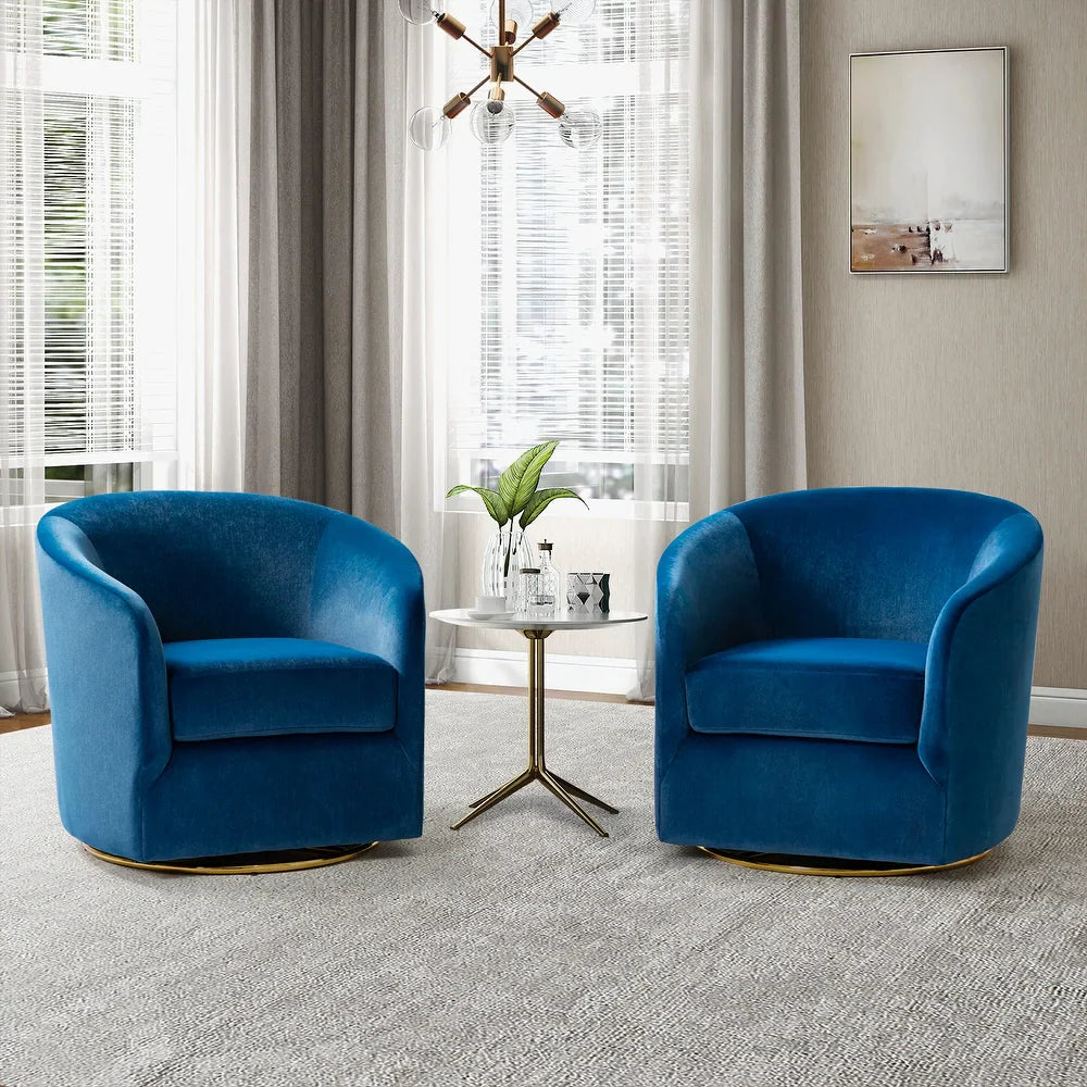 Eleuterio Modern Upholstered Swivel Accent Barrel Chair with Metal Base Set of 2