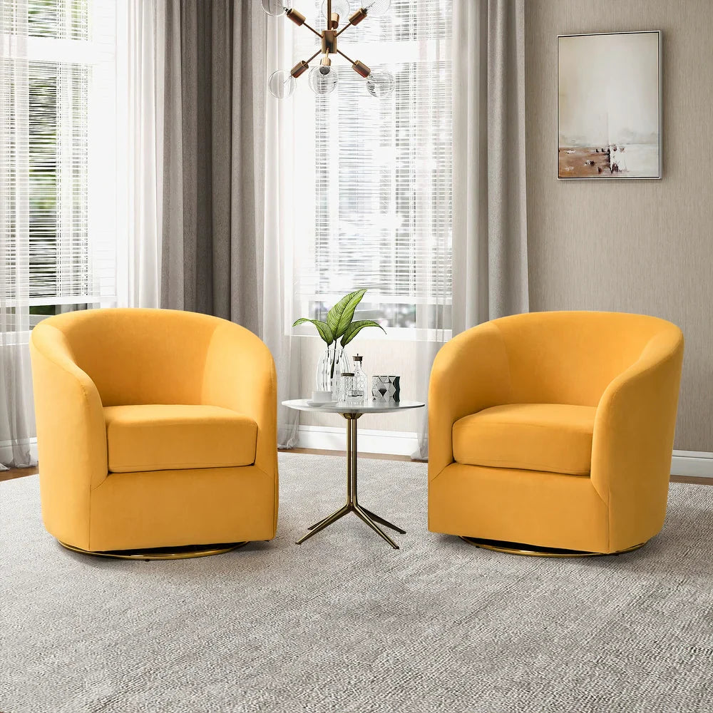 Eleuterio Modern Upholstered Swivel Accent Barrel Chair with Metal Base Set of 2