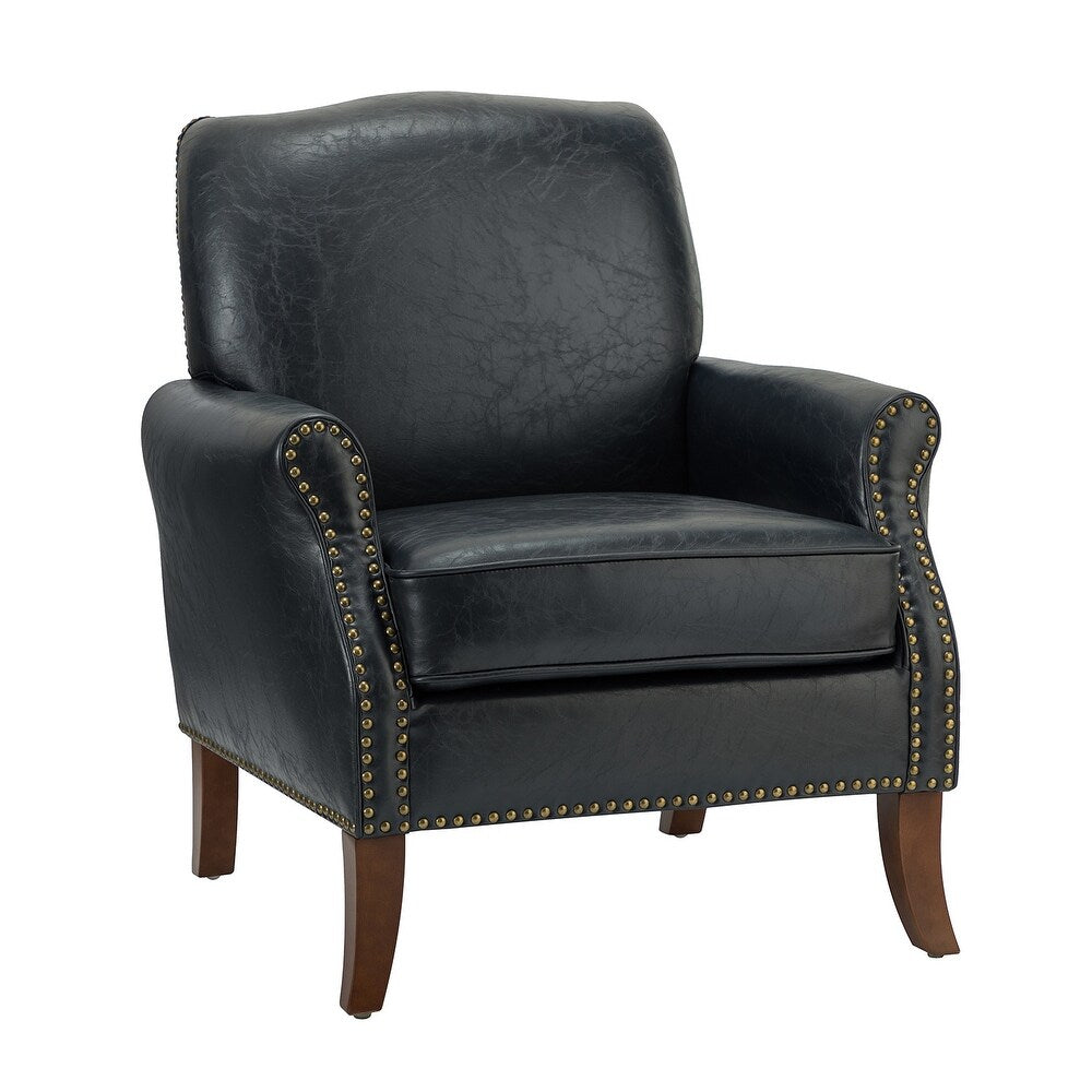 Bernhard Mid-Century Modern Leather Armchair with Nailhead Trim Design