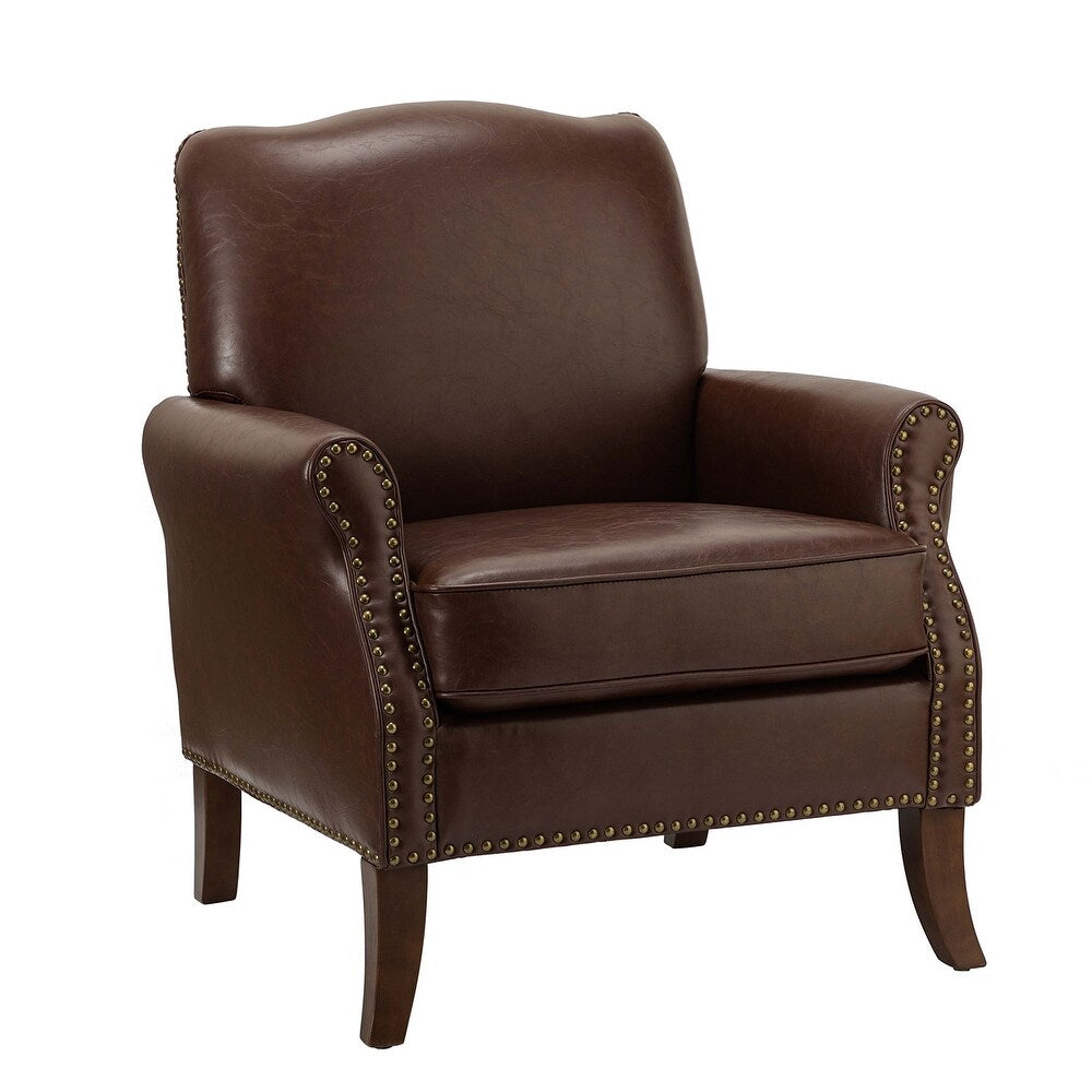 Bernhard Mid-Century Modern Leather Armchair with Nailhead Trim Design