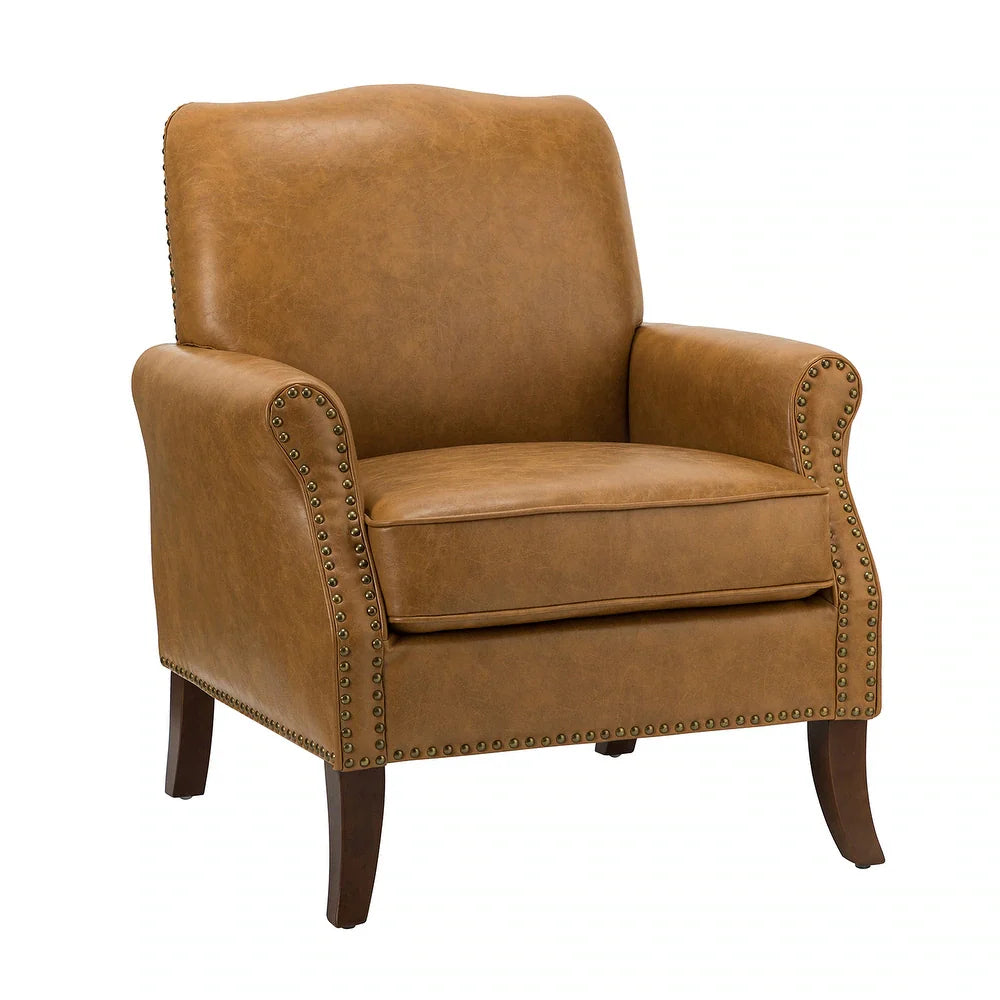 Bernhard Mid-Century Modern Leather Armchair with Nailhead Trim Design